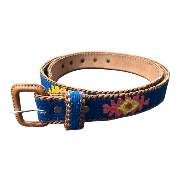 Handcrafted La Mansa Petroleum Blue Ethnic Belt Embroidered US Size 40 - Picture 1 of 5